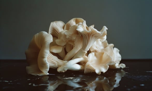 AI generated Oyster mushrooms on a black table. Selective focus. photo
