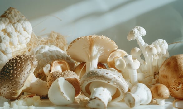 AI generated Mushrooms on a white background. Shallow depth of field photo