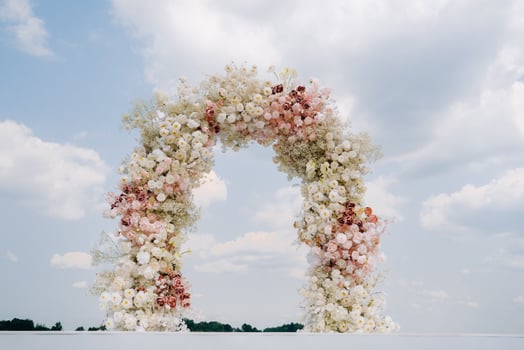 Wedding ceremony on the street on the green lawn.Decoration of a wedding celebration photo