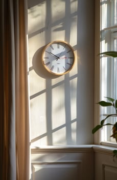 AI generated a clock with a sunlit background near a window photo