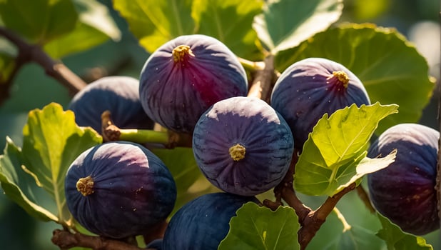 AI generated Fresh ripe figs on a branch close-up photo