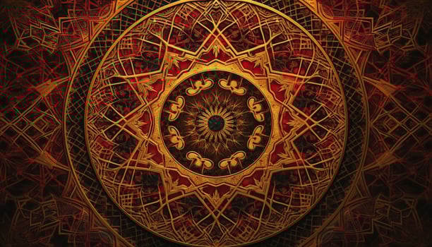 AI generated Abstract design of a vibrant, multi colored mandala symbolizing spirituality generated by AI photo