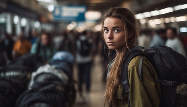 AI generated Young women walking in the city, waiting at subway station generated by AI photo