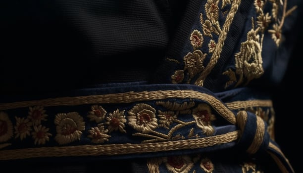 AI generated Ancient silk garment with intricate gold embroidery, representing Thai culture generated by AI photo