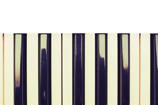 Business card for musicians, entertainment producers, piano keys on a white photo