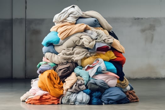 AI generated Pile of old used clothes, recycled or second hand. Generative AI photo