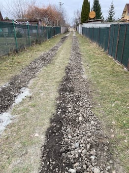 Construction of road filling with gravel photo