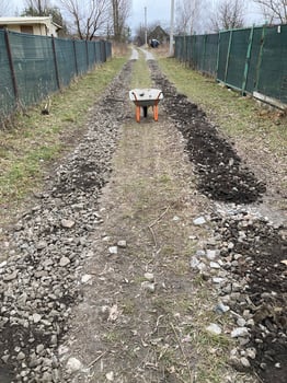 Construction of road filling with gravel photo