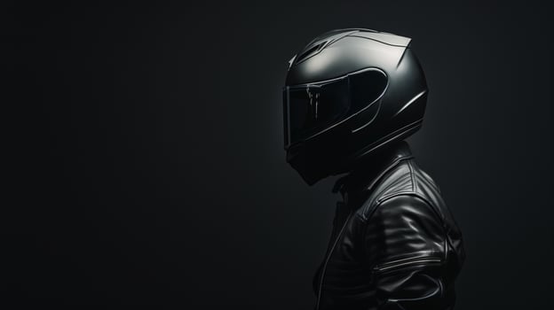AI generated Motorcyclist Profile in Helmet, Dark Backdrop photo