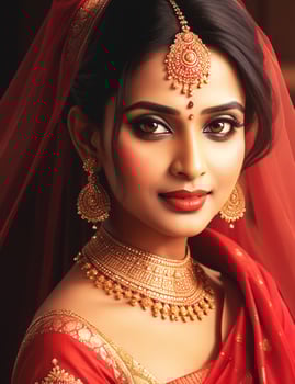 AI generated Indian beautiful bride in saree AI generated photo