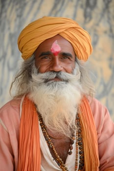AI generated An elderly Indian man on the street in traditional clothes photo