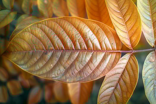 AI generated Young brown mango leaves create a beautiful nature background photo