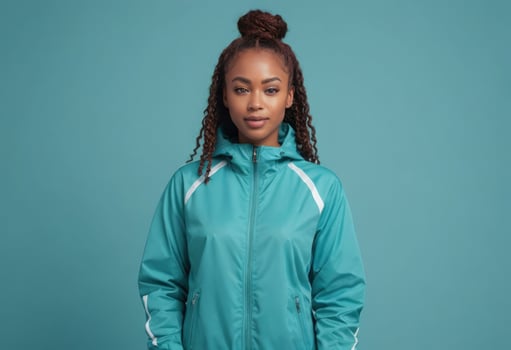AI Generated Serious Woman in Sporty Windbreaker photo