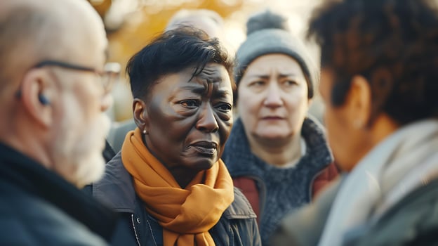 AI generated Diverse Young Adults Chant Slogans at Peaceful City Protest with Signs and Demonstrators in Background photo