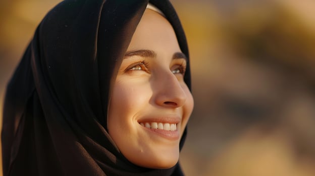 AI generated Muslim Woman with Hijab at Copy Space. Islam, Ramadan, Religion, Culture, Person, Lady, Female photo