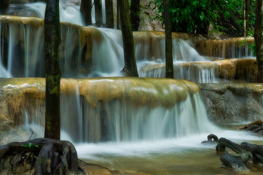 Limestone waterfall in the autumn photo