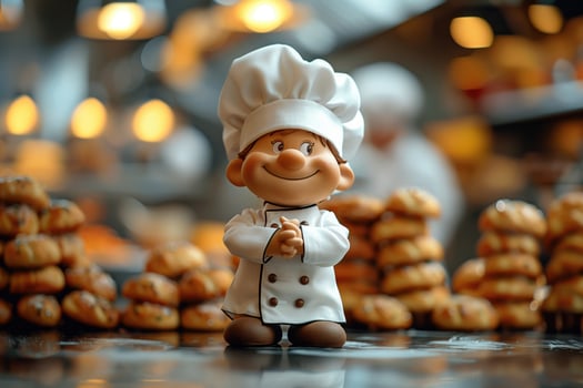 AI generated funny cartoon character, toy baker in bakery photo