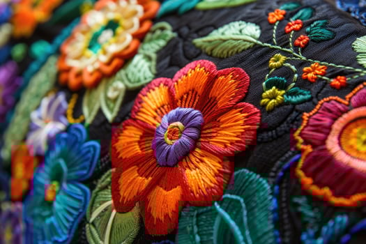 AI generated Mexican embroidery with cacti, flowers, birds, beads photo