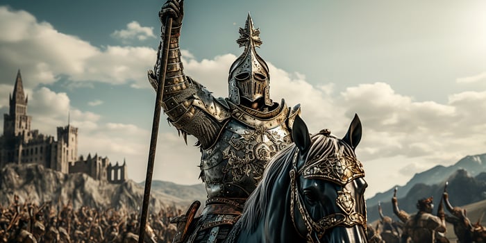 AI generated Fantasy knight riding a war horse photo