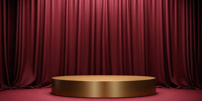 AI generated Golden Podium with luxury maroon color room background Generated Ai photo
