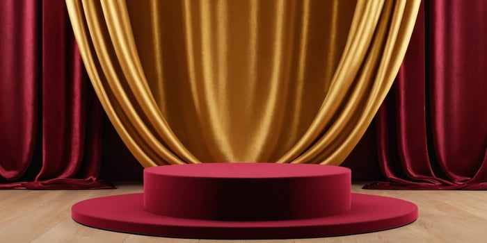 AI generated Golden Podium with luxury maroon color room background Generated Ai photo
