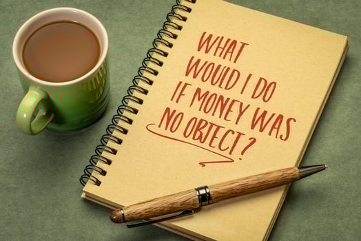 What would I do if money is no object. Dreams, goals and personal development concept. photo