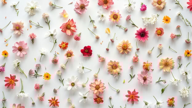 AI generated A clean, white background with a delicate pattern of small, colorful flowers photo