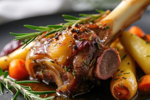 AI generated Braised lamb shank with herbs and vegetables. generative ai photo