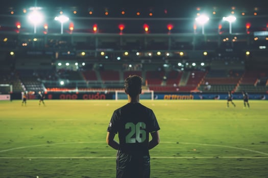 AI generated Back view of professional football player on field of stadium. Generative AI photo