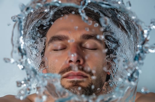 AI generated Man surrounded by water splash photo