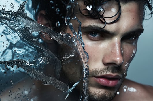 AI generated Man with splashing water photo