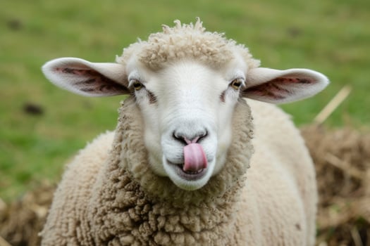 AI generated sheep together looking at the camera. generative ai photo