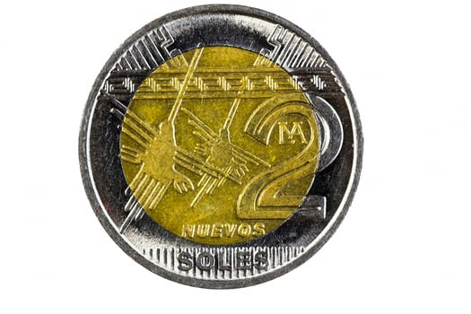 Closeup Shot Peru Two Soles Coin Head Side photo