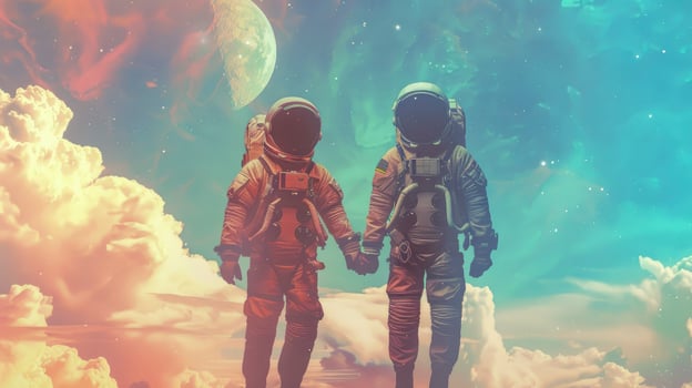 Two astronaut in the space. photo