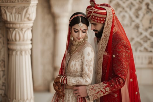 AI generated Indian bride and groom at a festive ceremony. Indian Wedding photo