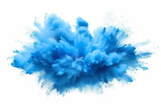AI generated A dynamic and vibrant explosion of blue powder creating an abstract cloud, isolated on a white background, evoking a sense of motion and energy. photo