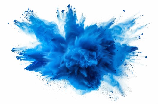 AI generated A dynamic and vibrant explosion of blue powder creating an abstract cloud, isolated on a white background, evoking a sense of motion and energy. photo