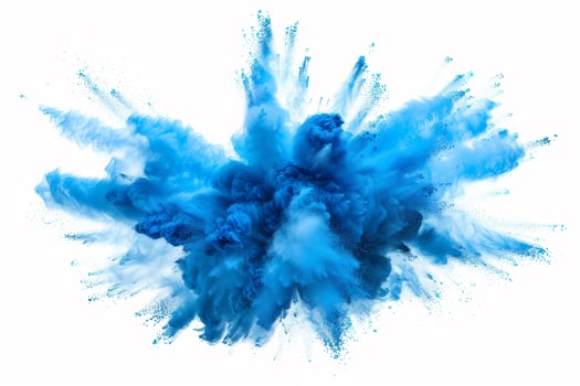 AI generated A dynamic and vibrant explosion of blue powder creating an abstract cloud, isolated on a white background, evoking a sense of motion and energy. photo