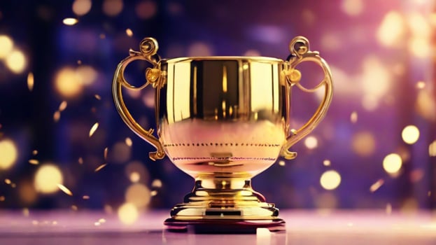 AI generated golden cup award prize trophy for winner champion competition copy space for text on bokeh background photo