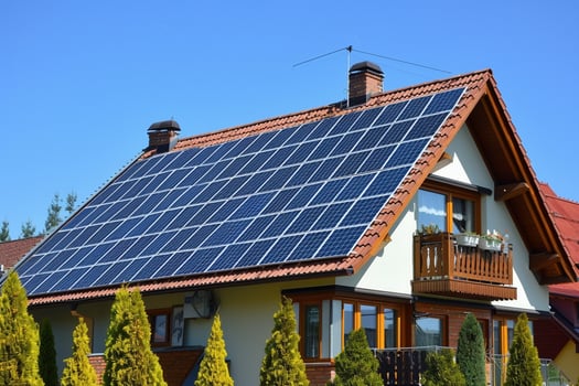 AI generated solar roof eco house with generative ai photo