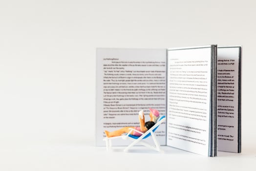 World Book Day concept, Miniature people A young woman reading a book alone photo