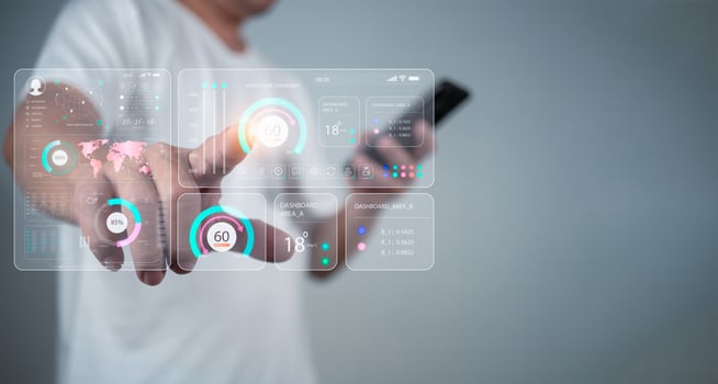 Human pointing fingers to use smart applications, Smart home concept, Smart home Automation Control System, Smart home dashboard interface control connected devices and set up automations. photo