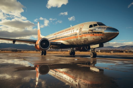 AI generated A large passenger airplane on an airport runway photo