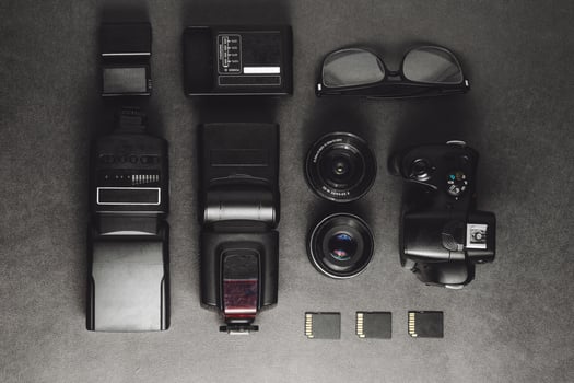 Set of the camera and photography equipment photo