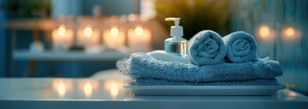 AI generated a white tray of towels with a bottle on top photo