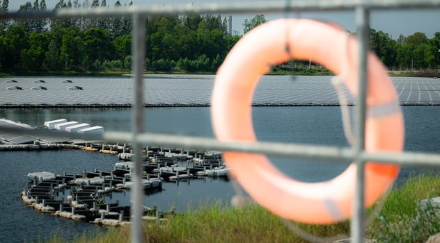 Floating solar panels in Thailand, Provide clean natural energy from sunshine. photo