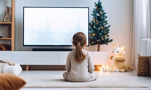 AI generated A Curious Little Girl Mesmerized by the Television Screen photo