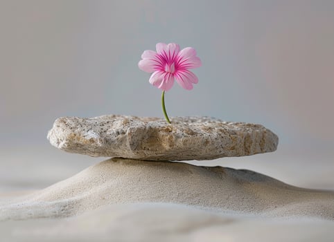 AI generated flower and balance on the asian sand photo