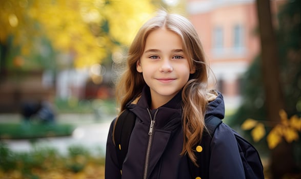 AI generated A Serene Moment in Nature Young Girl in Black Jacket Embracing the Outdoors photo