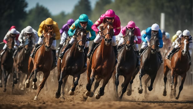 AI generated horses with riders at the races photo